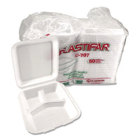 Foam Hinged Lid Containers, 3-compartment, 7.56 X 8.25 X 2.38, White, Foam, 200/carton