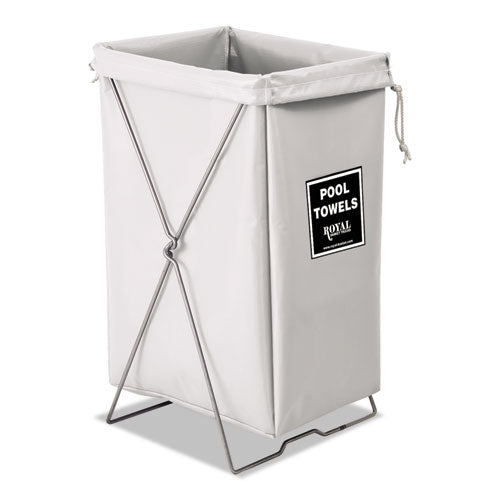 Pool Hamper, Hamper Bag And Stand, 30 Gal, 15w X 16d X 30h, Steel/vinyl, White