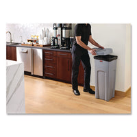 Universal Square Trash Can With Swing Lid, 23 Gal, Plastic, Gray