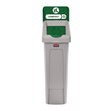 Slim Jim Recycling Station Kit, 1-stream Compost, 23 Gal, Plastic, Green/gray