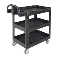 Brute 3-shelf Heavy-duty Ergo Lipped Utility Cart, Resin, 3 Shelves, 600 Lb Capacity, 25.24" X 44" X 47", Black