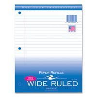 Loose Leaf Paper, 8 X 10.5, 3-hole Punched, Wide Rule, White, 150 Sheets/pack, 24 Packs/carton, Ships In 4-6 Business Days