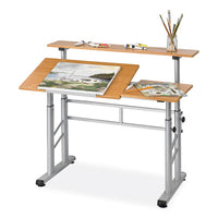 Height-adjust Split Level Drafting Table, Rectangular/square, 47.25x29.75x26 To 37.25, Medium Oak, Ships In 1-3 Business Days