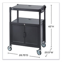 Steel Adjustable Av Cart W/cabinet, Metal, 3 Shelf, 6 Ac Outlets, 40 Lb Cap, 26.75x20.5x42, Black, Ships In 1-3 Business Days