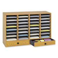 Wood Adjustable Literature Organizer, 32 Compartments, 39.25 X 11.75 X 25.25, Medium Oak