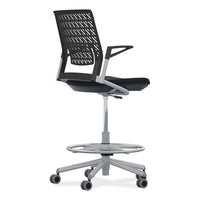 Thesis Flex Back Stool W/arms, Supports Up To 250 Lb, 21.5" To 29.5" Black High Seat, Silver Base, Ships In 1-3 Business Days