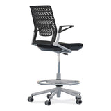 Thesis Flex Back Stool W/arms, Supports Up To 250 Lb, 21.5" To 29.5" Black High Seat, Silver Base, Ships In 1-3 Business Days
