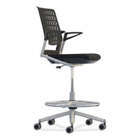 Thesis Flex Back Stool W/arms, Supports Up To 250 Lb, 21.5" To 29.5" Black High Seat, Silver Base, Ships In 1-3 Business Days