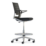 Thesis Flex Back Stool W/arms, Supports Up To 250 Lb, 21.5" To 29.5" Black High Seat, Silver Base, Ships In 1-3 Business Days