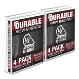 Durable D-ring View Binders, 3 Rings, 0.5" Capacity, 11.5" X 8.5", White, 4/pack