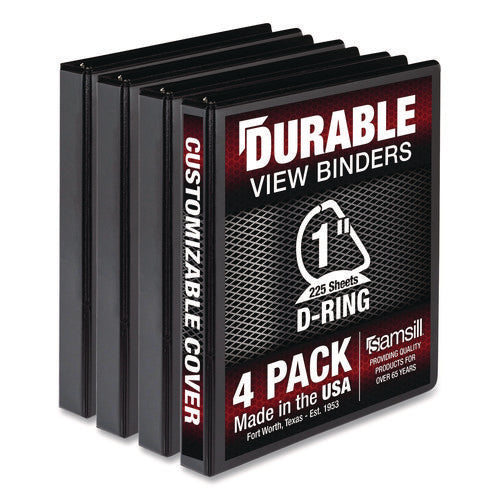 Durable D-ring View Binders, 3 Rings, 1" Capacity, 11.5" X 8.5", Black, 4/pack