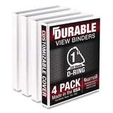 Durable D-ring View Binders, 3 Rings, 1" Capacity, 11.5" X 8.5", White, 4/pack