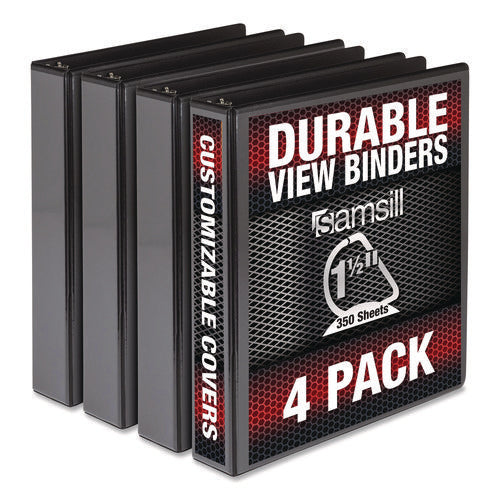 Durable D-ring View Binders, 3 Rings, 1.5" Capacity, 11.5" X 8.5", Black, 4/pack