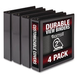 Durable D-ring View Binders, 3 Rings, 2" Capacity, 11.5" X 8.5", Black, 4/pack