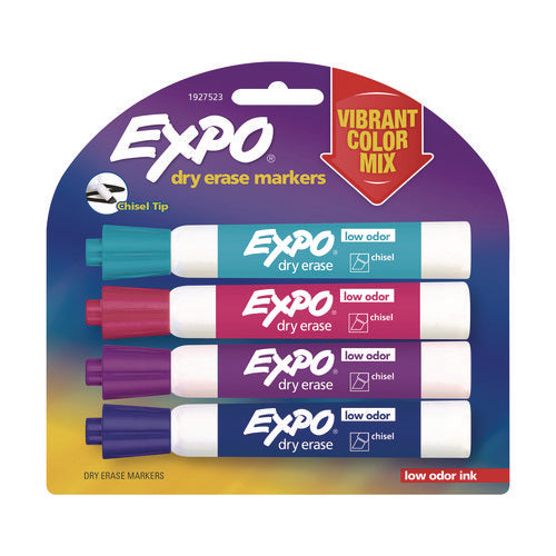 Low-odor Dry Erase Marker, Broad Chisel Tip, Assorted Colors, 4/pack