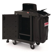 High Security Housekeeping Cart, Plastic, 1 Shelf, 3 Bins, 23.19 X 53.23 X 53.02, Black