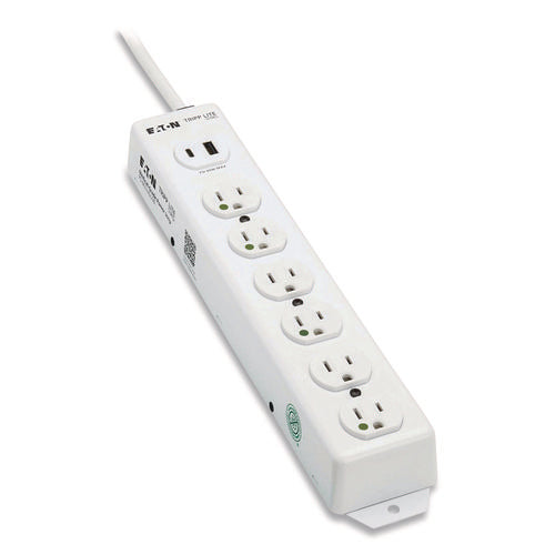 Safe-it Medical-grade Power Strip With Antimicrobial Protection, 6 Hospital-grade Outlets, Usb Charging, 2 Ft Cord, White