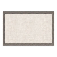 Linen Bulletin Board With Rustic Frame, 35 X 23, Beige Surface, Brown Frame