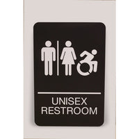 Ada Sign, Unisex Restroom, 6 X 9, Black Face, White Graphics