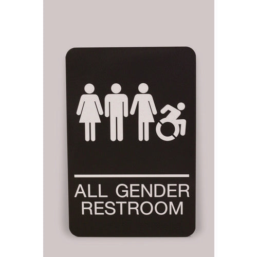 Ada Sign, All Gender Restroom, 6 X 9, Black Face, White Graphics