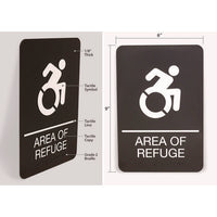 Ada Sign, Area Of Refuge, 6 X 9, Black Face, White Graphics