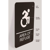 Ada Sign, Area Of Refuge, 6 X 9, Black Face, White Graphics