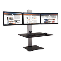 High Rise Electric Triple Monitor Standing Desk Workstation, 28 X 23 X 20, Black/aluminum, Ships In 1-3 Business Days