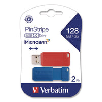 Pinstripe Usb 2.0 Flash Drive, 128 Gb, Blue/red, 2/pack