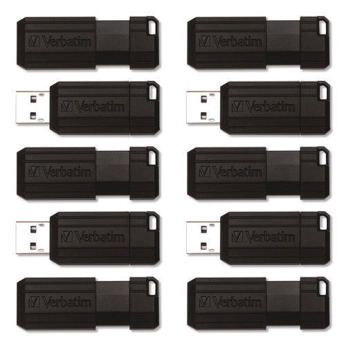 Pinstripe Usb 2.0 Flash Drive, 64 Gb, Black, 10/pack