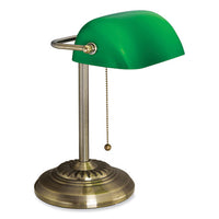 Led Bankers Lamp With Green Shade, Cable Suspension Neck, 13.5" High, Antique Brass, Ships In 4-6 Business Days