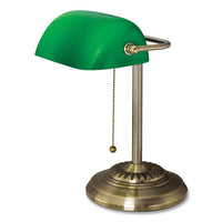 Led Bankers Lamp With Green Shade, Cable Suspension Neck, 13.5" High, Antique Brass, Ships In 4-6 Business Days