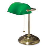 Led Bankers Lamp With Green Shade, Cable Suspension Neck, 13.5" High, Antique Brass, Ships In 4-6 Business Days