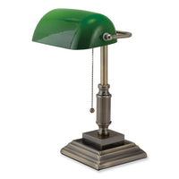 Led Bankers Lamp With Green Shade, Candlestick Neck, 14.75" High, Antique Bronze, Ships In 4-6 Business Days