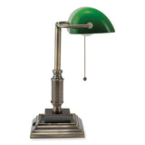 Led Bankers Lamp With Green Shade, Candlestick Neck, 14.75" High, Antique Bronze, Ships In 4-6 Business Days