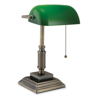 Led Bankers Lamp With Green Shade, Candlestick Neck, 14.75" High, Antique Bronze, Ships In 4-6 Business Days
