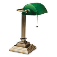 Led Banker's Lamp With Green Shade, Usb Charging Port, Candlestick Neck, 15" High, Antique Brass, Ships In 4-6 Business Days
