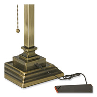 Led Banker's Lamp With Green Shade, Usb Charging Port, Candlestick Neck, 15" High, Antique Brass, Ships In 4-6 Business Days
