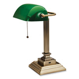 Led Banker's Lamp With Green Shade, Usb Charging Port, Candlestick Neck, 15" High, Antique Brass, Ships In 4-6 Business Days