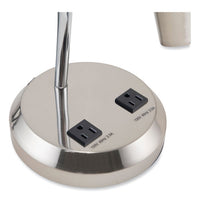 Led Gooseneck Desk Lamp With Charging Outlets, Gooseneck,15" High, Brushed Steel, Ships In 4-6 Business Days