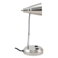 Led Gooseneck Desk Lamp With Charging Outlets, Gooseneck,15" High, Brushed Steel, Ships In 4-6 Business Days