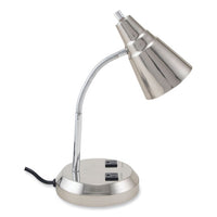 Led Gooseneck Desk Lamp With Charging Outlets, Gooseneck,15" High, Brushed Steel, Ships In 4-6 Business Days