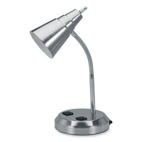 Led Gooseneck Desk Lamp With Charging Outlets, Gooseneck,15" High, Brushed Steel, Ships In 4-6 Business Days