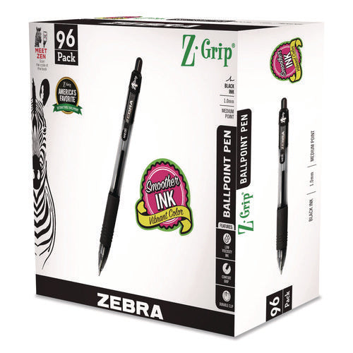 Z-grip Ballpoint Pen, Retractable, Medium, 1 Mm, Black Ink, Clear/black Barrel, 96/pack