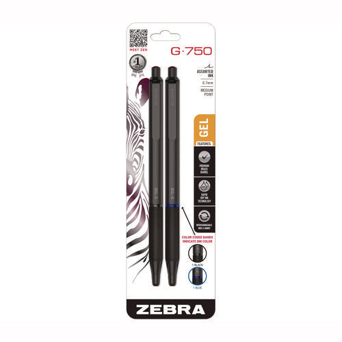 G-750 Gel Pen, Retractable, Medium 0.7 Mm, Black; Blue Ink, Black Barrel, 2/pack