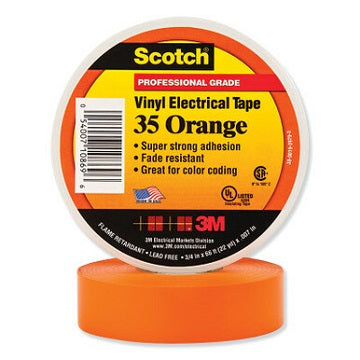 Scotch 35 Vinyl Electrical Color Coding Tape, 3" Core, 0.75" X 66 Ft, Orange