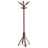 Café Wood Coat Stand, Ten Peg-five Hook, 21.67w X 21.67d X 69.33h, Espresso Brown