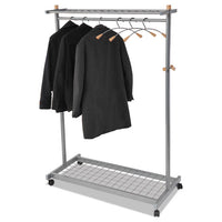 Garment Racks, Two-sided, 2-shelf Coat Rack, 6 Hanger-6 Hook, 44.8w X 21.67d X 70.8h, Silver Steel-wood