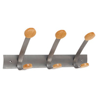 Wooden Coat Hook, Three Wood Peg Wall Rack, Brown-silver