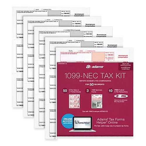 1099-nec + 1096 Tax Form Kit With E-file Code, Inkjet/laser, Five-part Carbonless, 8.5 X 3.67, 3 Forms/sheet, 50 Forms Total