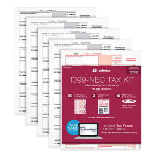 1099-nec + 1096 Tax Form Bundle, Inkjet/laser, Five-part Carbonless, 8.5 X 3.67, 3 Forms/sheet, 24 Forms Total